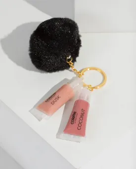 2 Lip Gloss Black Pom Pom Keyring