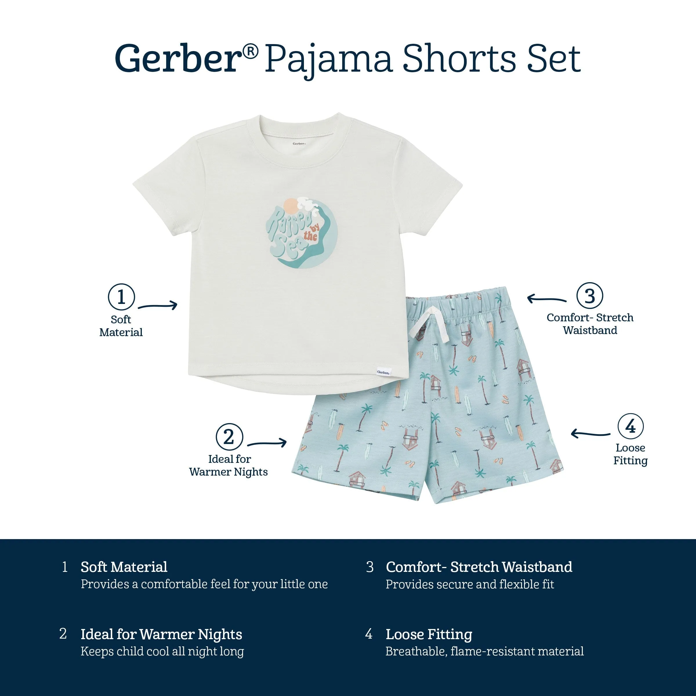 2-Piece Toddler Boys Sea Pajama Shorts Set