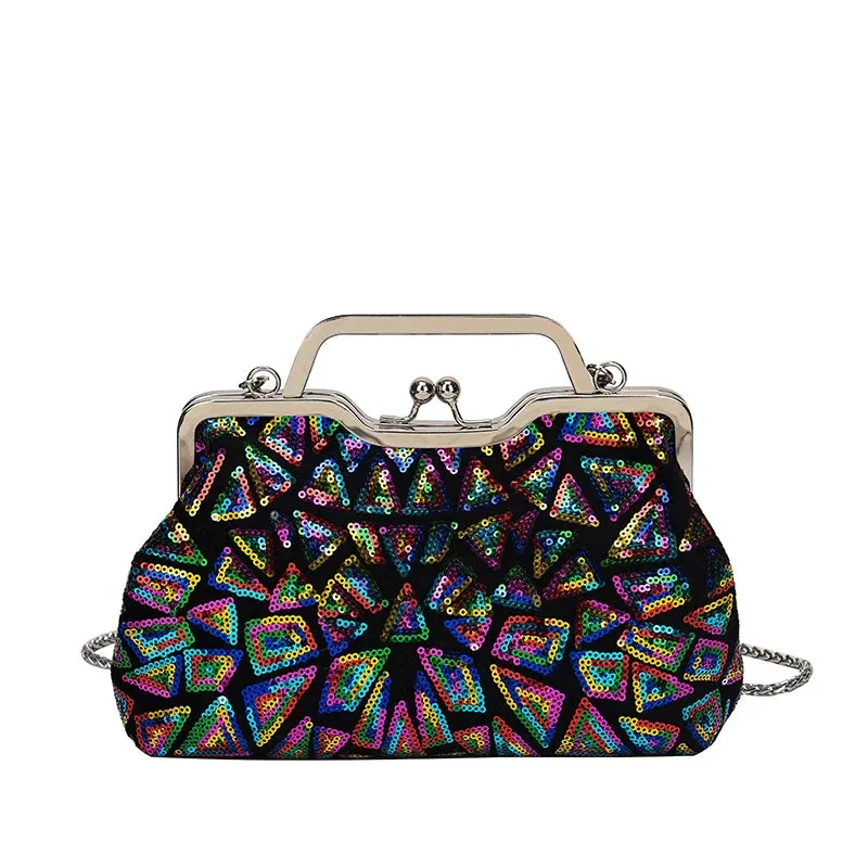 2023 Fashion Multicolor Sequin Evening Bag – Luxury Clasp Handbag, Women’s Chain Shoulder Crossbody Wedding Party Clutch