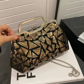 2023 Fashion Multicolor Sequin Evening Bag – Luxury Clasp Handbag, Women’s Chain Shoulder Crossbody Wedding Party Clutch