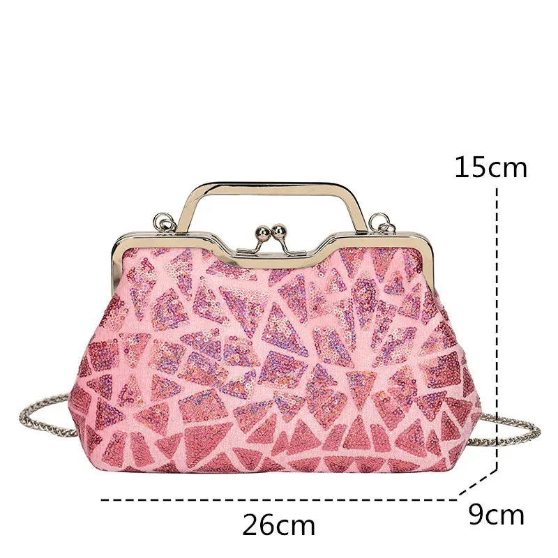 2023 Fashion Multicolor Sequin Evening Bag – Luxury Clasp Handbag, Women’s Chain Shoulder Crossbody Wedding Party Clutch