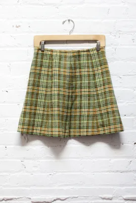 60s Green Plaid Skater Skirt S/M