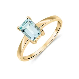 9ct Gold Emerald Cut Aquamarine Ring 0.7ct