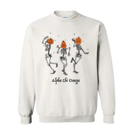 Alpha Chi Omega Pumpkin Head Skeletons Crewneck Sweatshirt