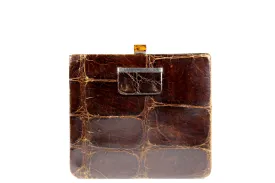 Art deco clutch in brown crocodile skin and bakelite clasp