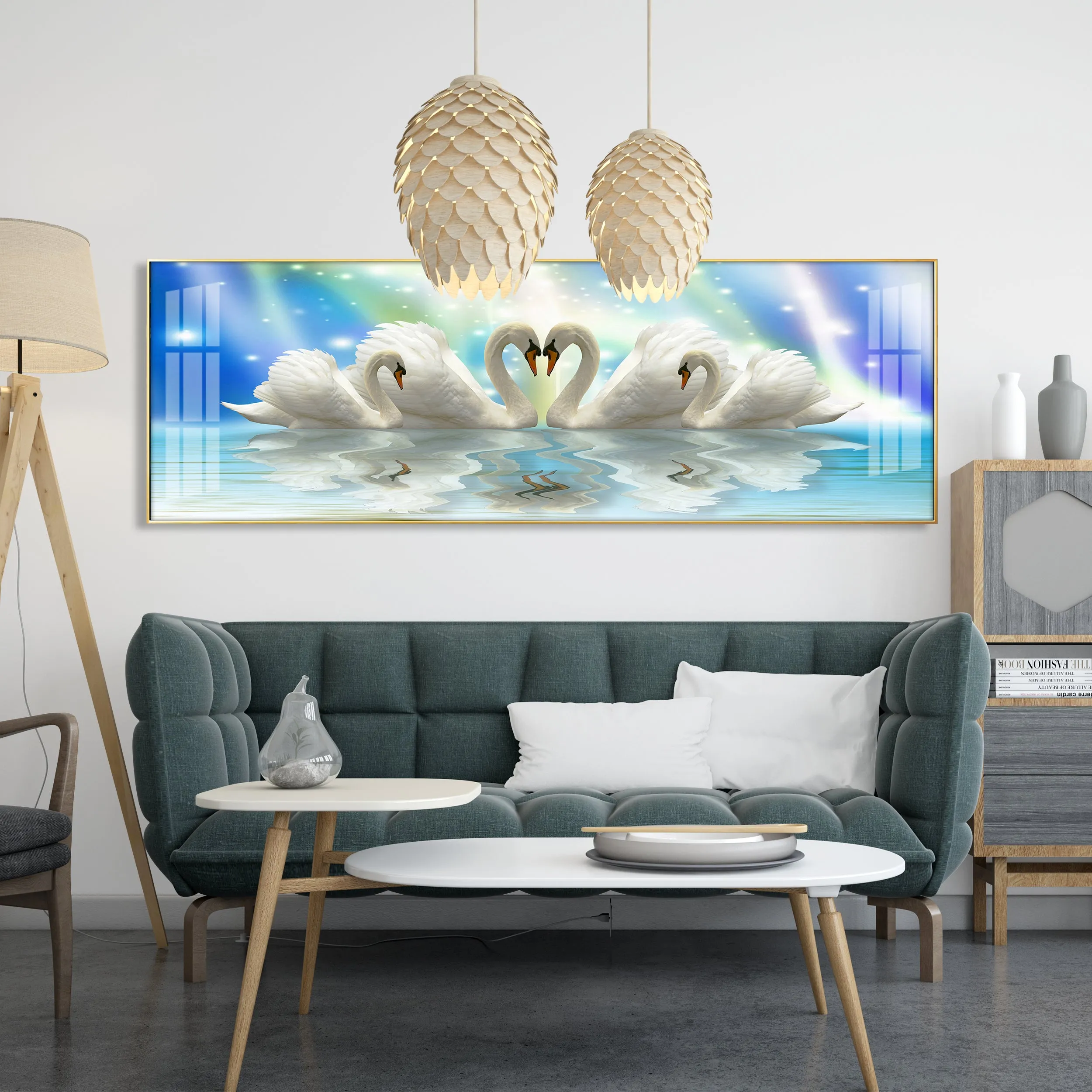 Beautiful Swan Family Premium Acrylic Horizontal Wall Art