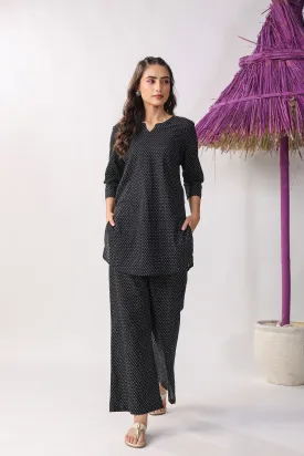 Black Buti On Cotton Pallazo Set