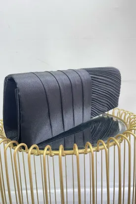 Black Ruched Satin Occasion Clutch Bag