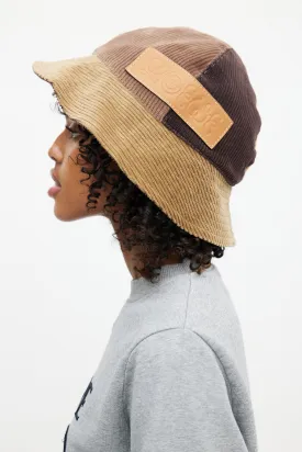 Brown Patchwork Corduroy Bucket Hat