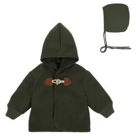 coat wool jacket toggle with bonnet - moss