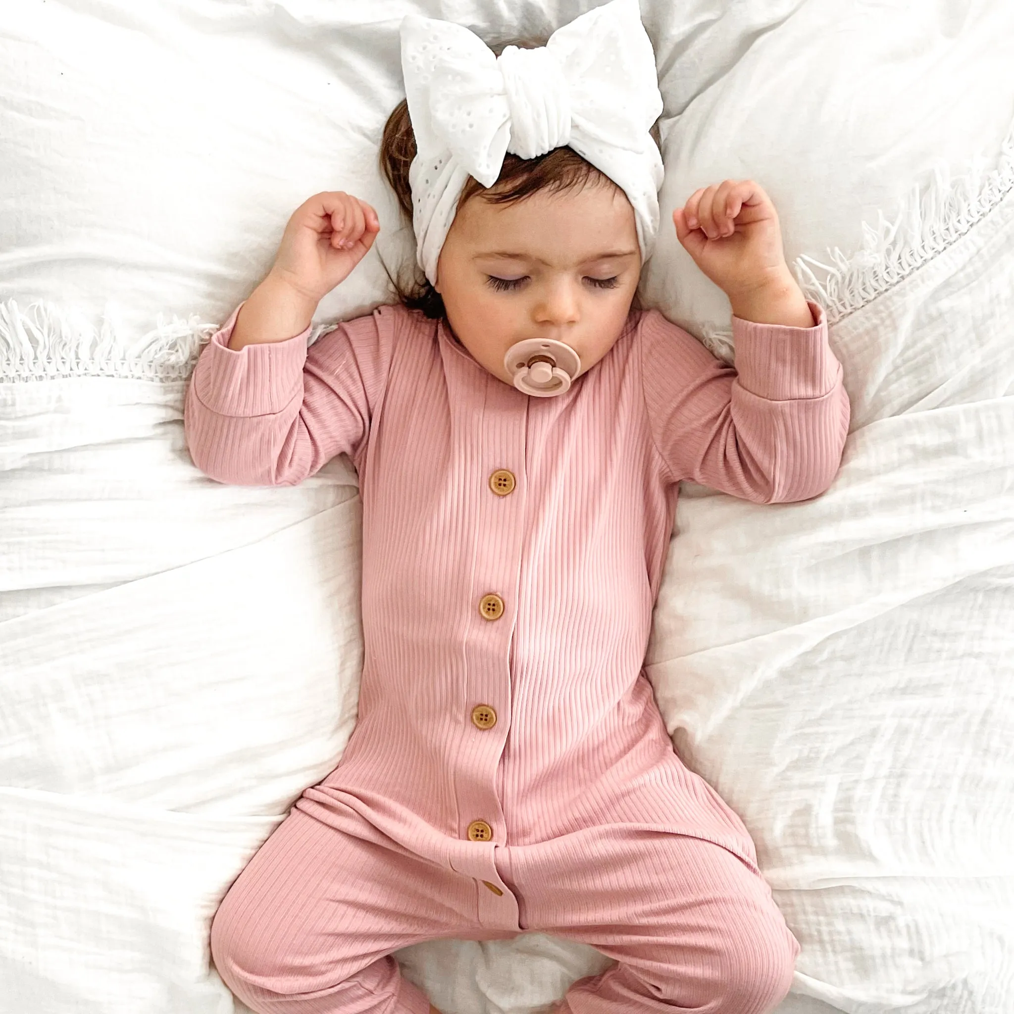 Cozy Long Sleeve Louie Romper - Rosewater