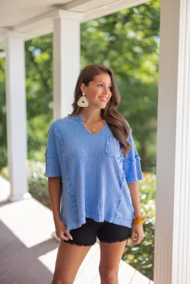 Cozy Perfection Washed Blue Top