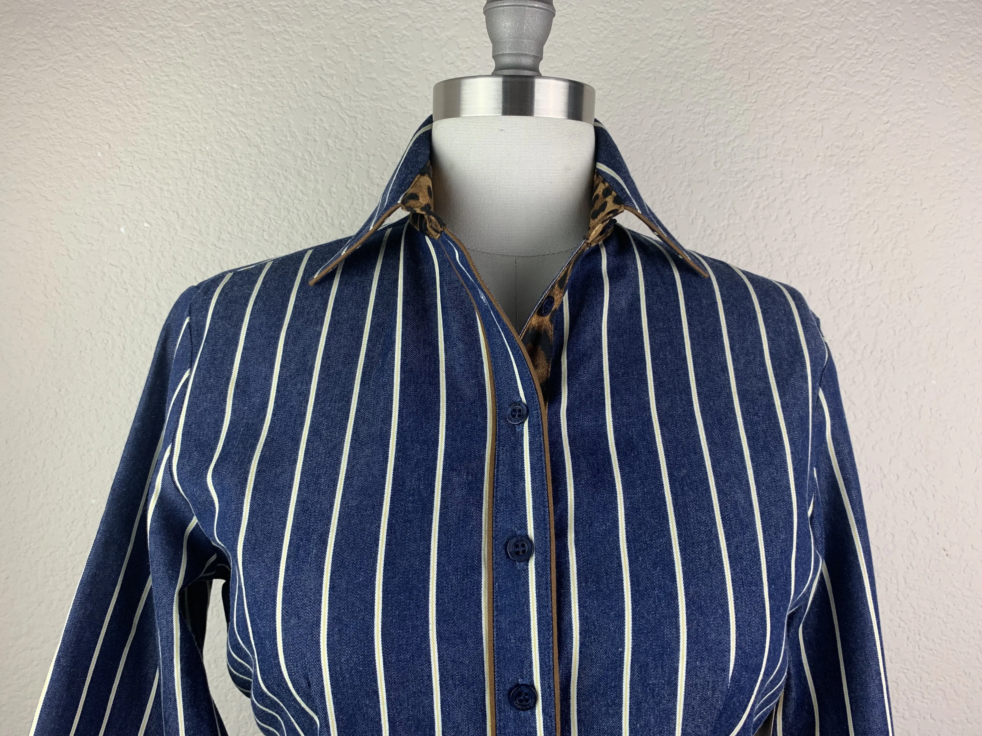 CR Tradition Denim Pinstripe with Leopard