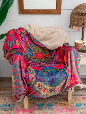 Faux Fur Throw Blanket - Fuchsia Mandala