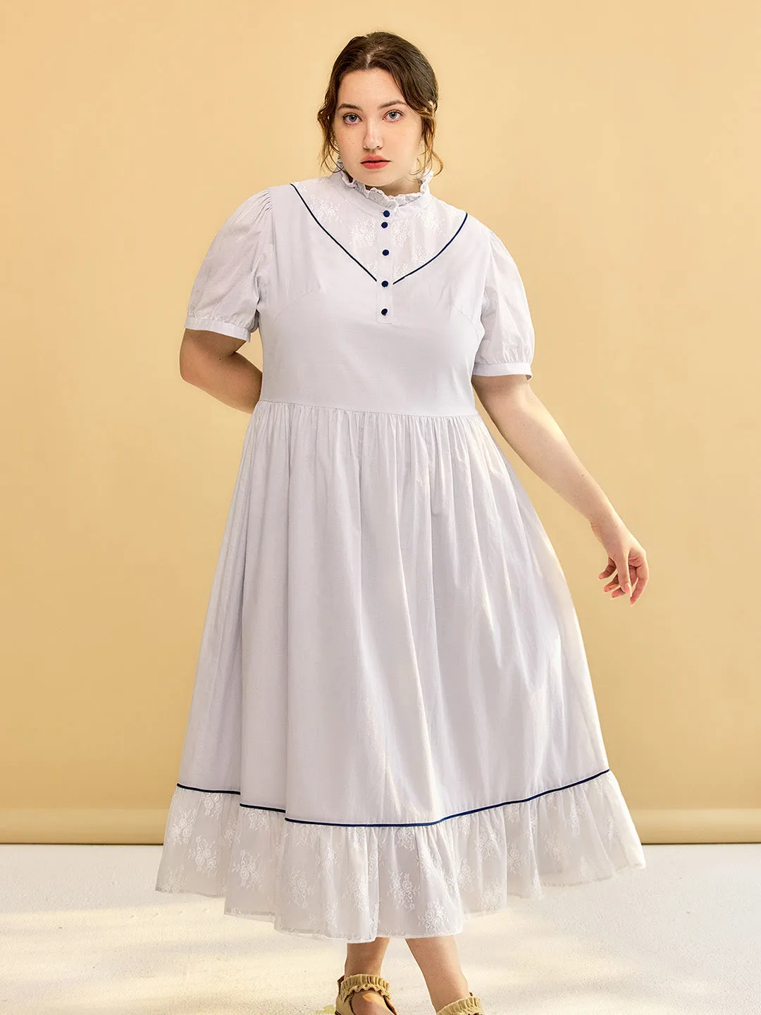 【Final Sale】Plus Size Alva Retro Lace Blue Dress