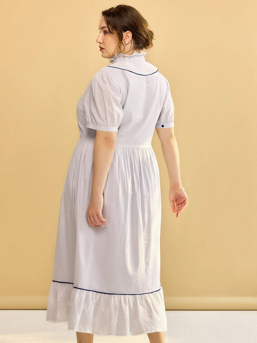 【Final Sale】Plus Size Alva Retro Lace Blue Dress