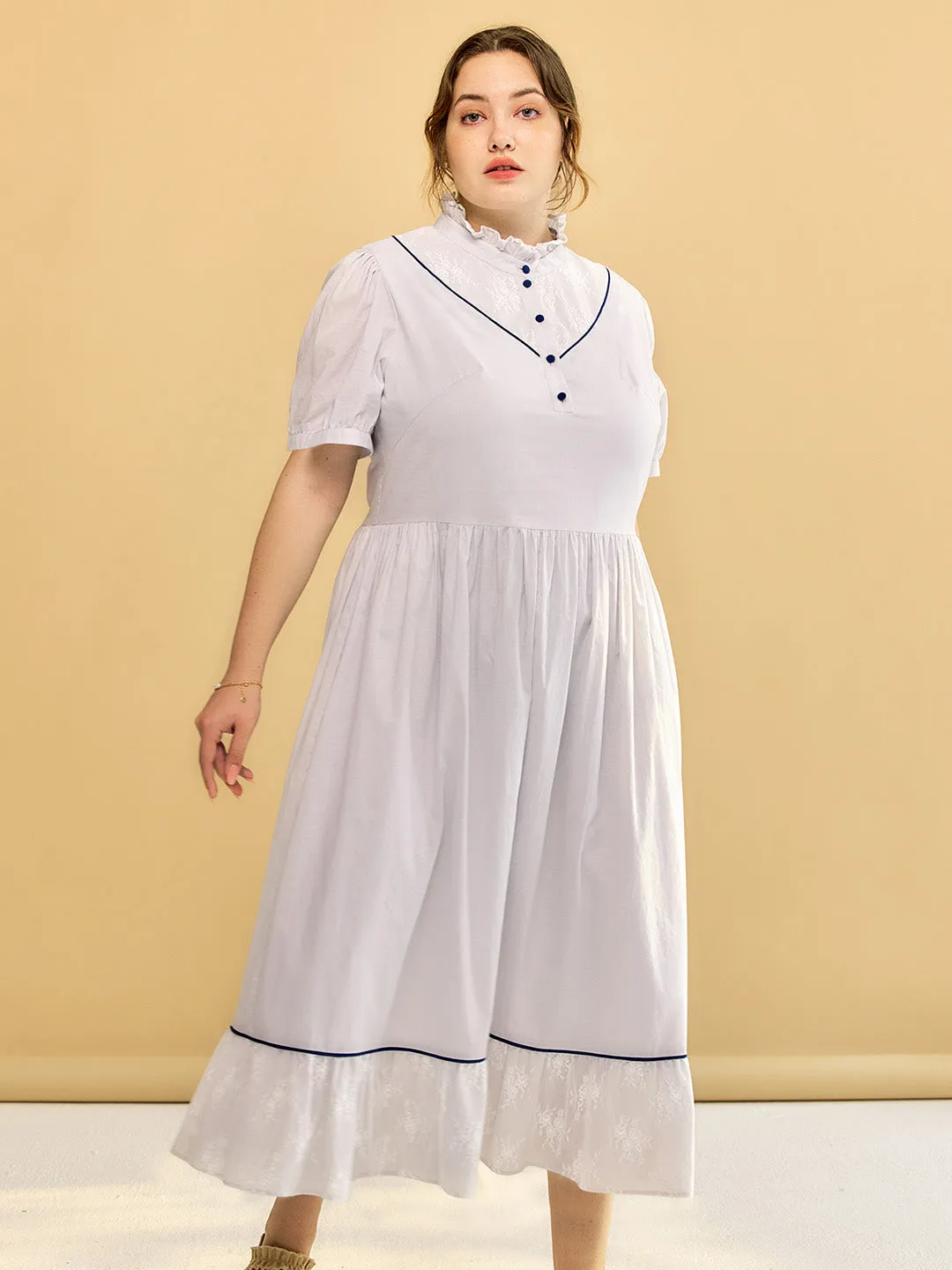 【Final Sale】Plus Size Alva Retro Lace Blue Dress