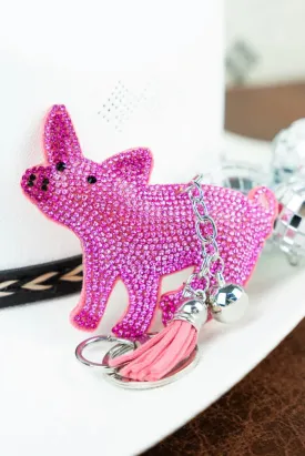 Glitzy Crystal Pig Western Keychain