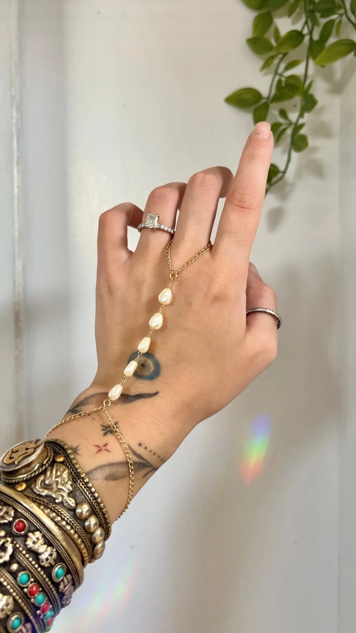 Moonlit Pearl Hand Chain • 18k Gold Filled