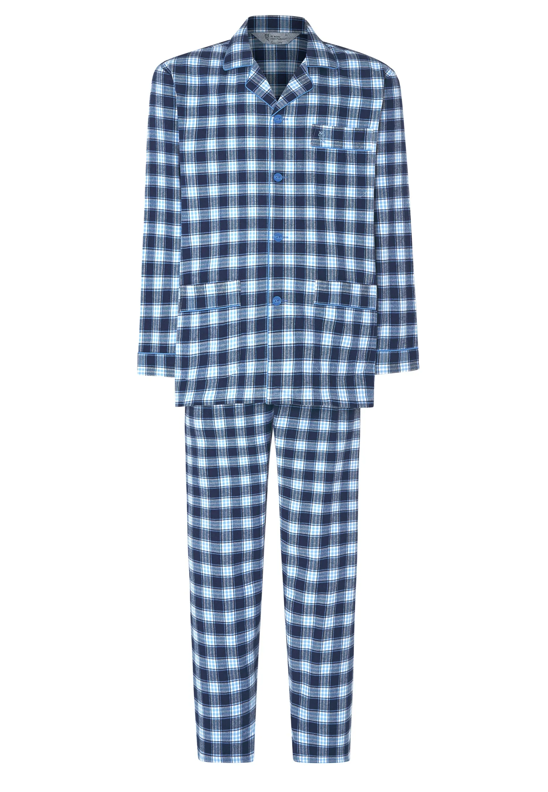 Pijama Hombre Invierno Largo Solapa Franela Cuadros - Azul 2812_36