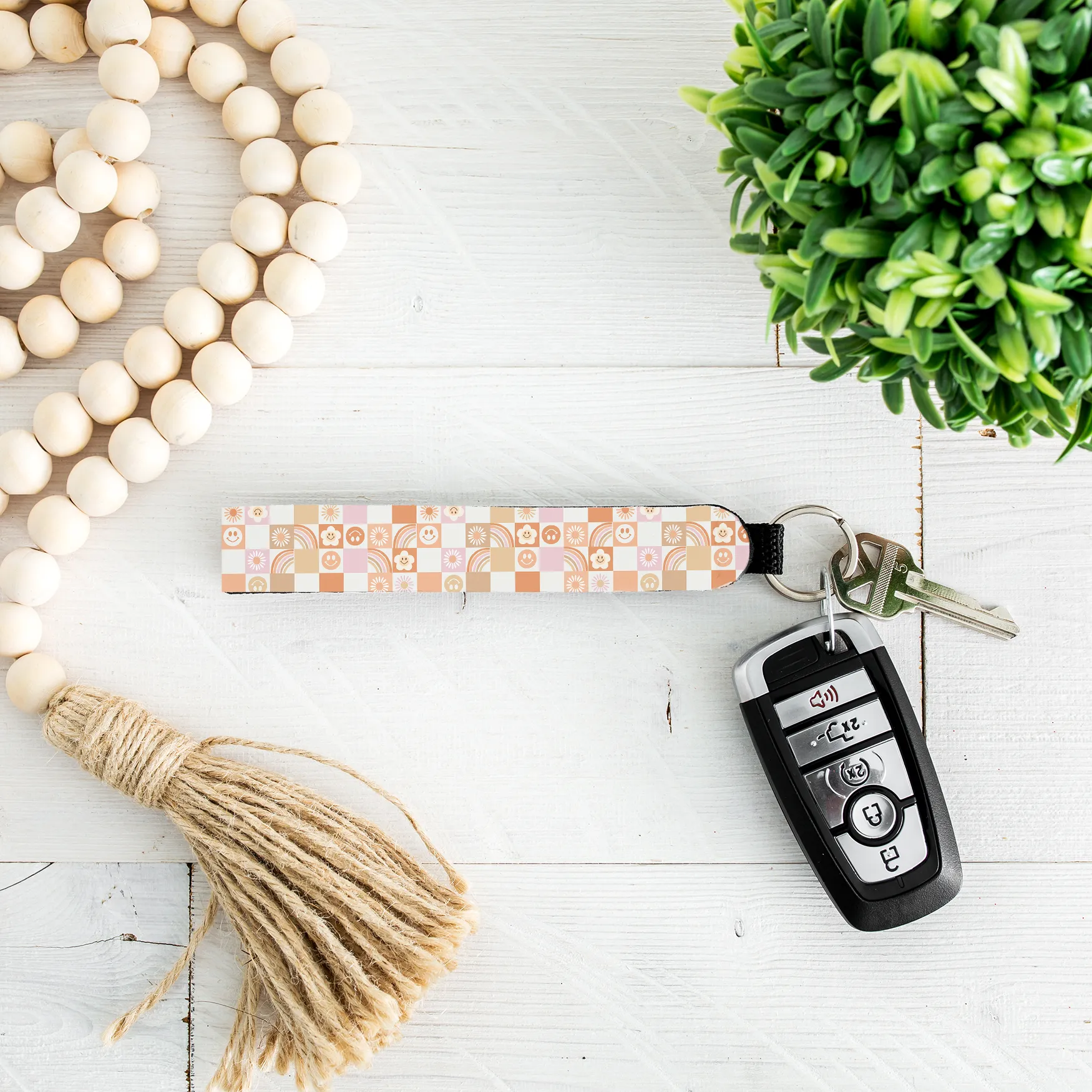 Pink Checkerboard Smiley Lip Balm Holder & Wristlet