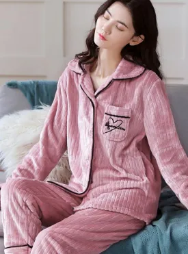 PINK VELVET LONG SLEEVE POCKET SLEEPWEAR