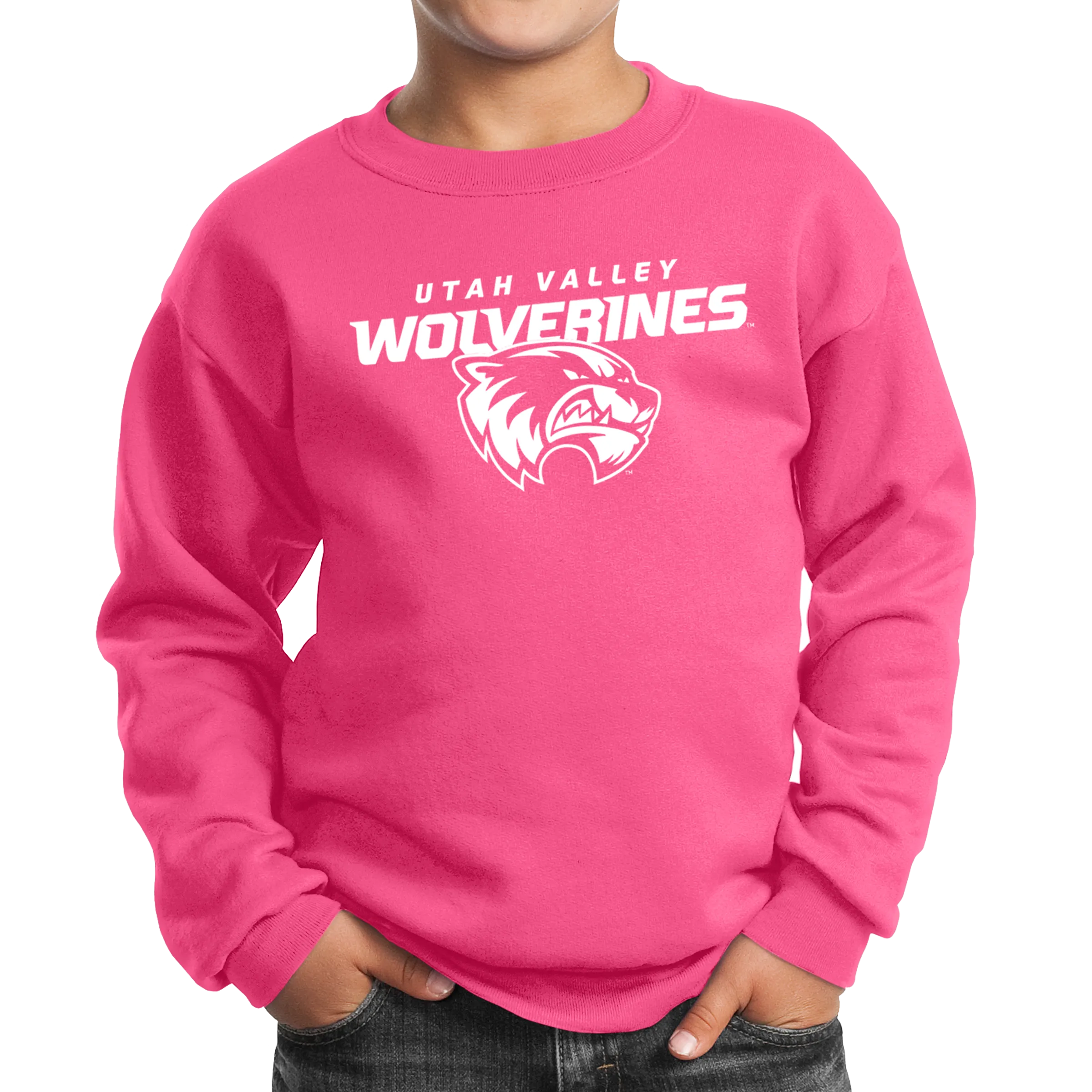 Port & Company Youth Core Fleece Crewneck Sweatshirt- Combo Under Wolverines