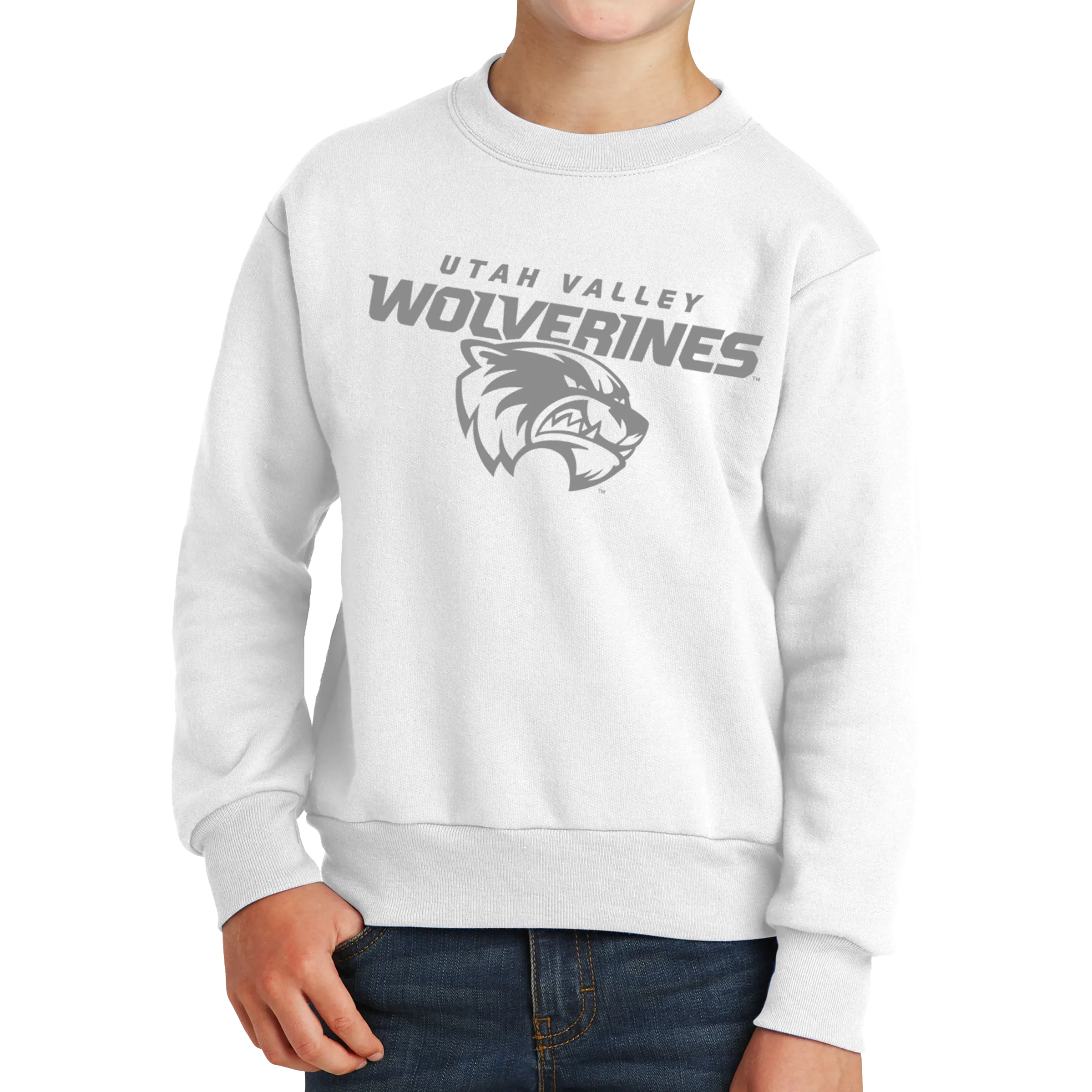 Port & Company Youth Core Fleece Crewneck Sweatshirt- Combo Under Wolverines