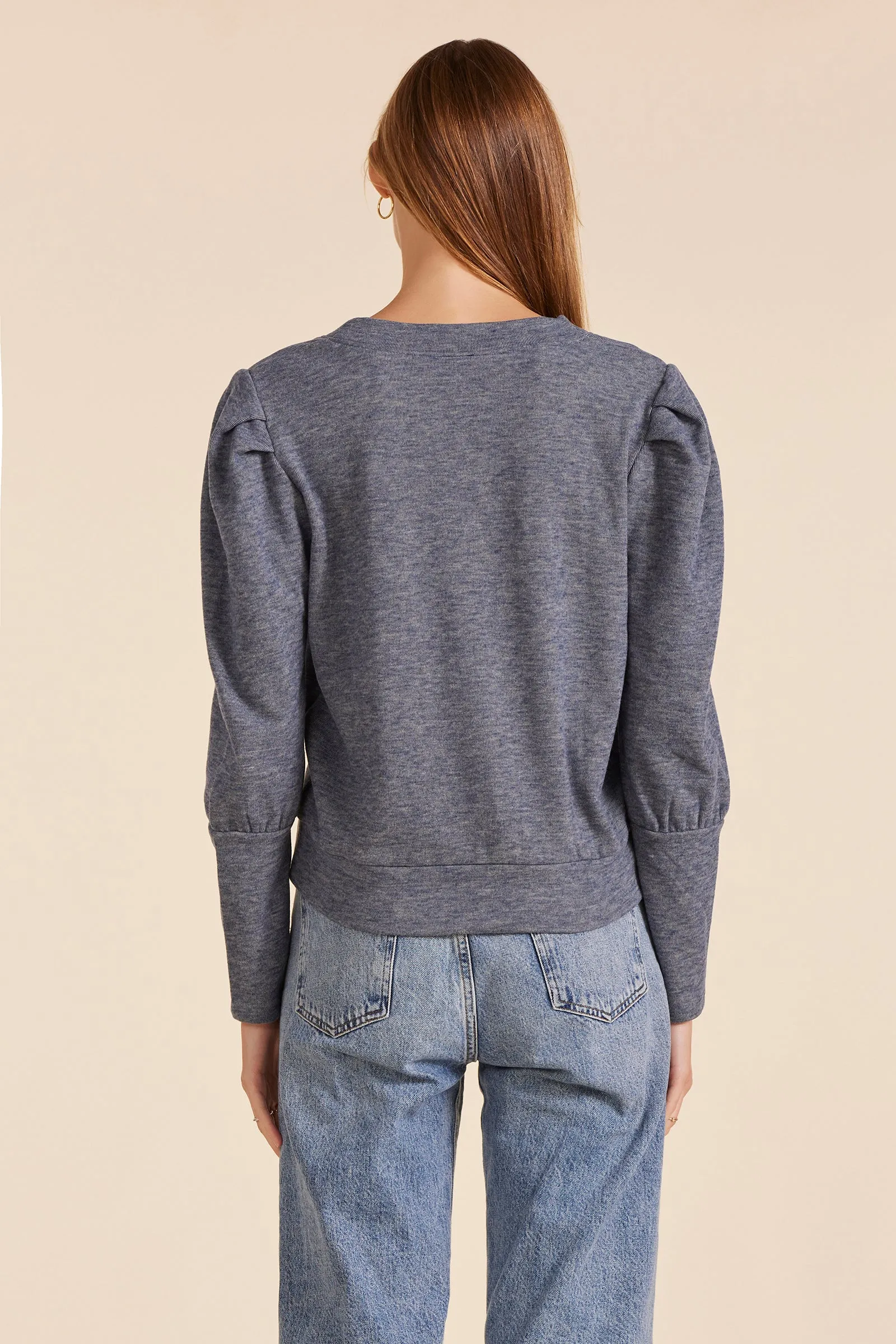 PUFF SLEEVE V-NECK SWEATSHIRT