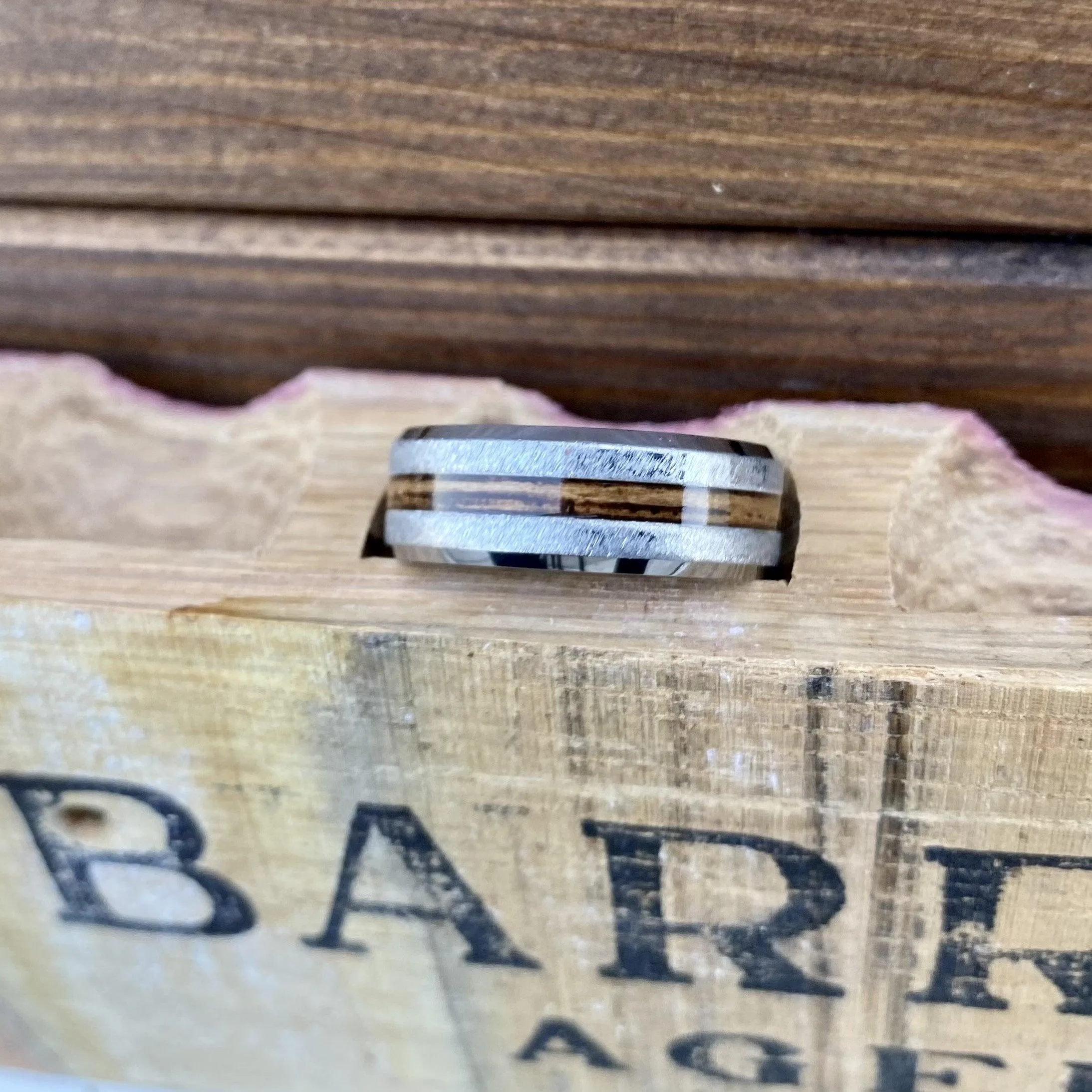 "The Pursuer" 100% USA Made Build Your Own Ring Rugged Tungsten Beveled Edge Band with Grain Finish