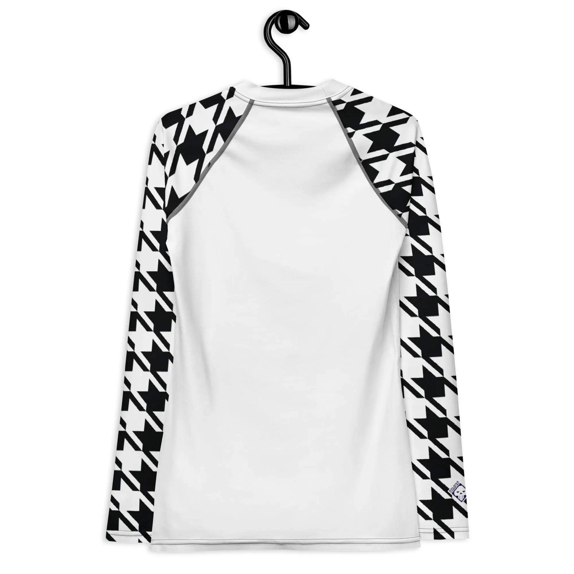 Versatile Vigor: Women's Houndstooth Classic Judo Rash Guard for BJJ Blanc