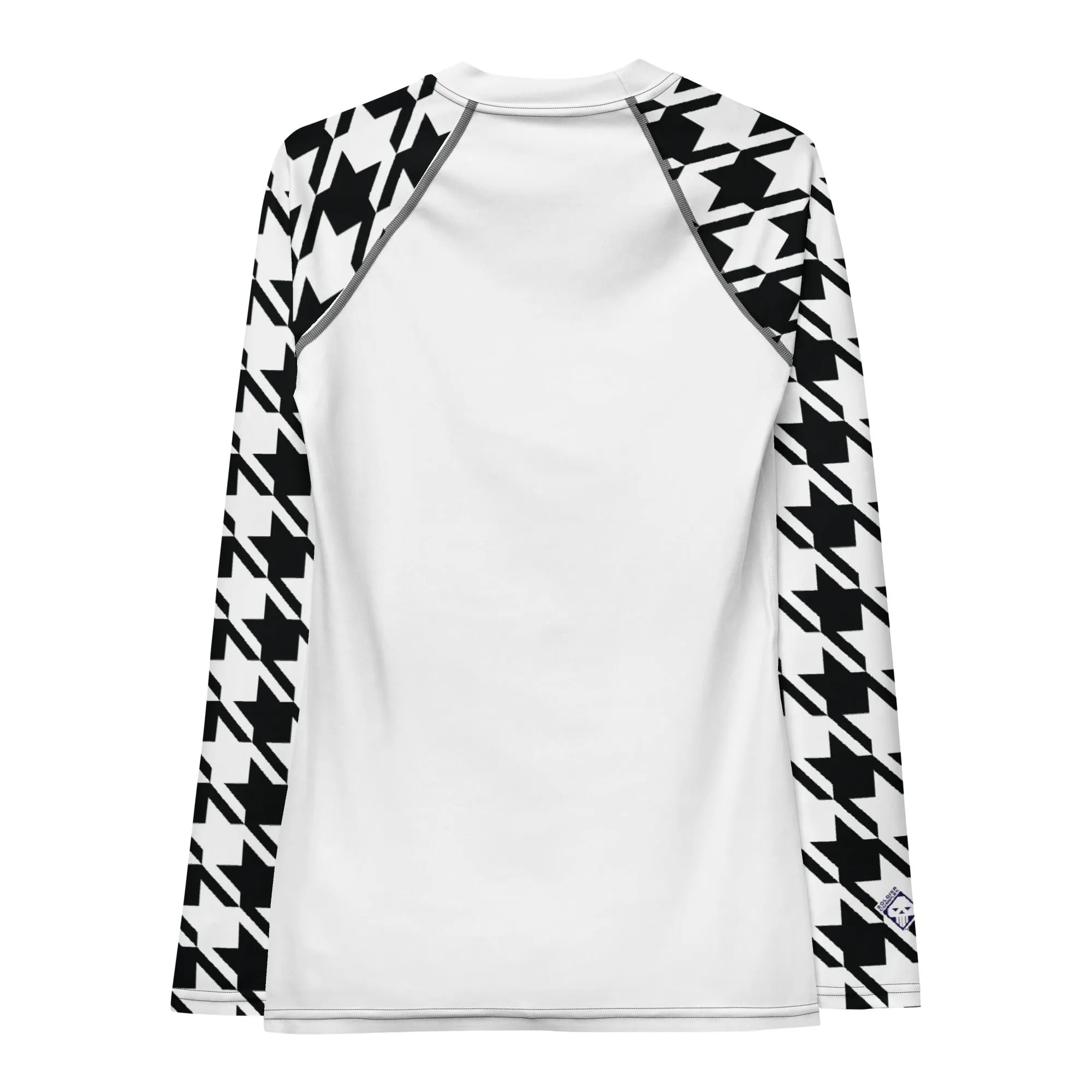 Versatile Vigor: Women's Houndstooth Classic Judo Rash Guard for BJJ Blanc